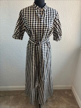 Bryn Walker Augustina Maxi Shirt Dress Black Cream Geo Print Organic Cotton S